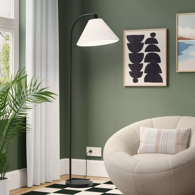 Downbridge Pleated Floor Lamp Black : Modern Empire Shade, ETL Listed, 58" Height