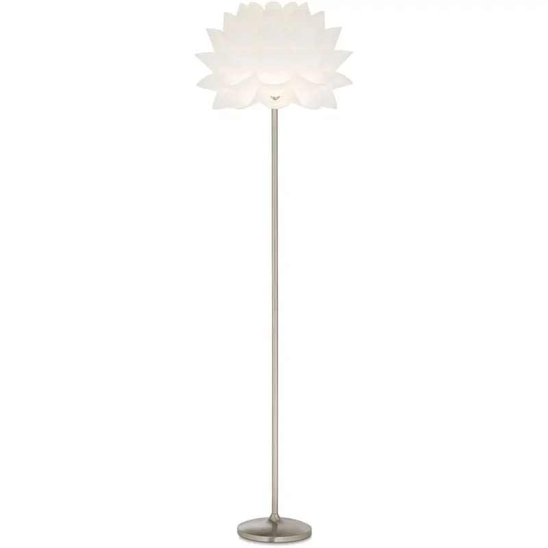 Euro Design Modern Floor Lamp 63" Tall Brushed Steel White Orb Petal Flower Shade Dimmable for Living Room Reading Bedroom Office