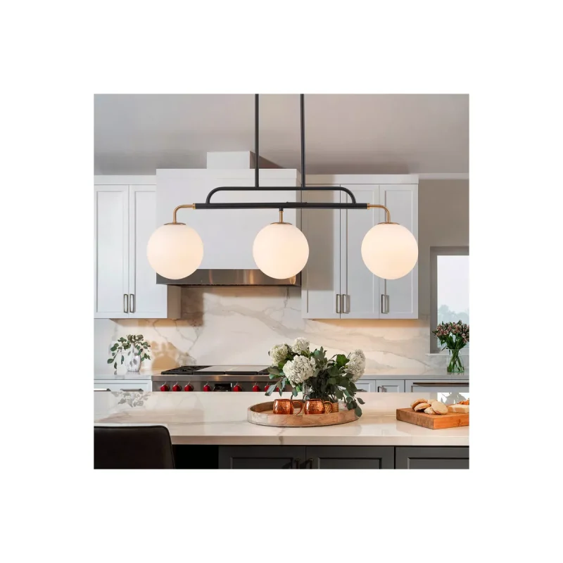 Creative Milk White Glass Ceiling Chandelier 3-Light 33 4/5" Wide -Brass & Black