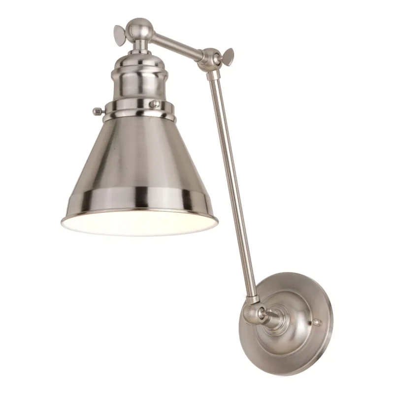 1 - Light Swing Arm Lamp in Satin Nickel/Matte White