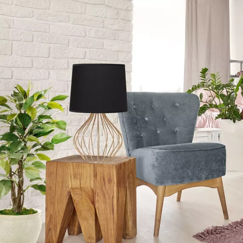 Geometrically Wired Metal Table Lamp with Fabric Shade - Simple Designs
