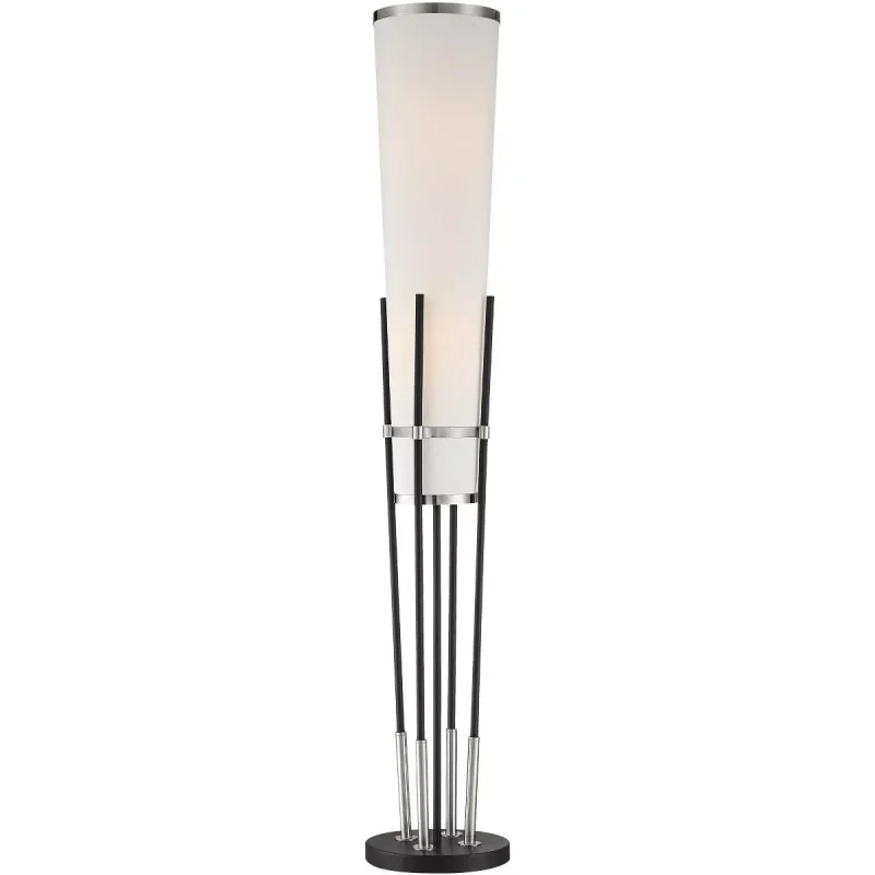 Euro Design Flute Modern Torchiere Floor Lamp 64" Tall Satin Black Brushed Nickel White Linen Shade for Living Room Bedroom Office House Home