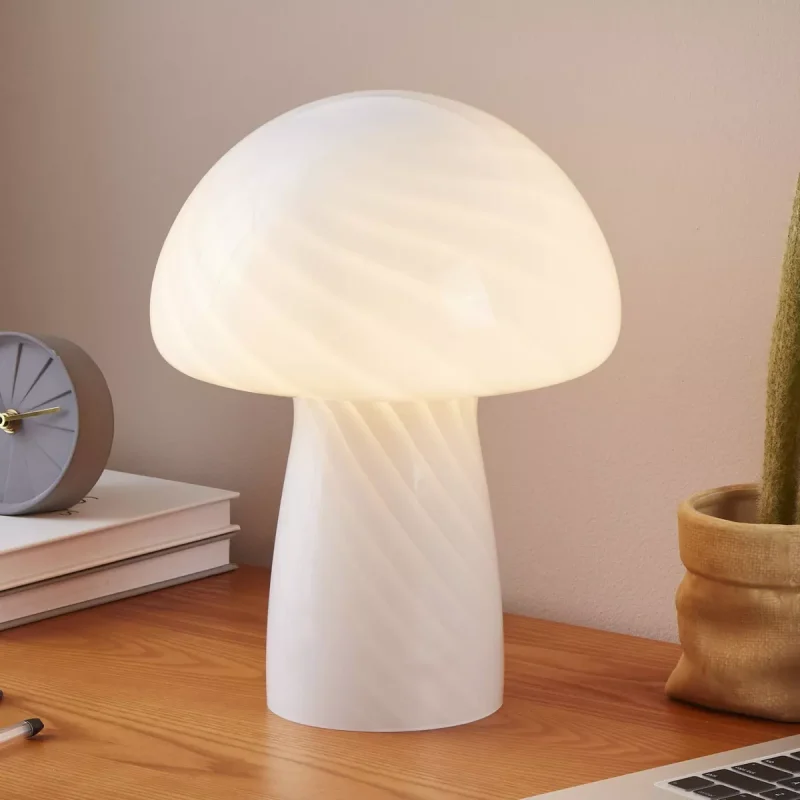 Mushroom Mid-Century (Includes LED Light Bulb) Desk Table Lamp Frosted White Glass: Frosted Glass, 9.5" Dome Shade
