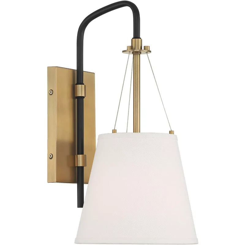 Euro Design Mid Century Modern Wall Light Sconce Brass Black Hardwired 8" Fixture White Linen Shade for Bedroom Living Room - Image 4